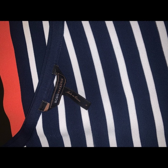 BCBG Bandage Navy Stripe One Shoulder Dress - Picture 4 of 8